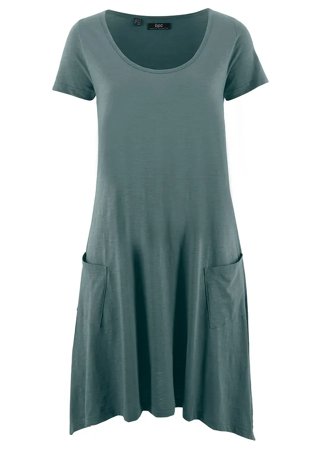 Korte, katoenen shirtjurk van slub garen • eucalyptusgroen • bonprix online shop