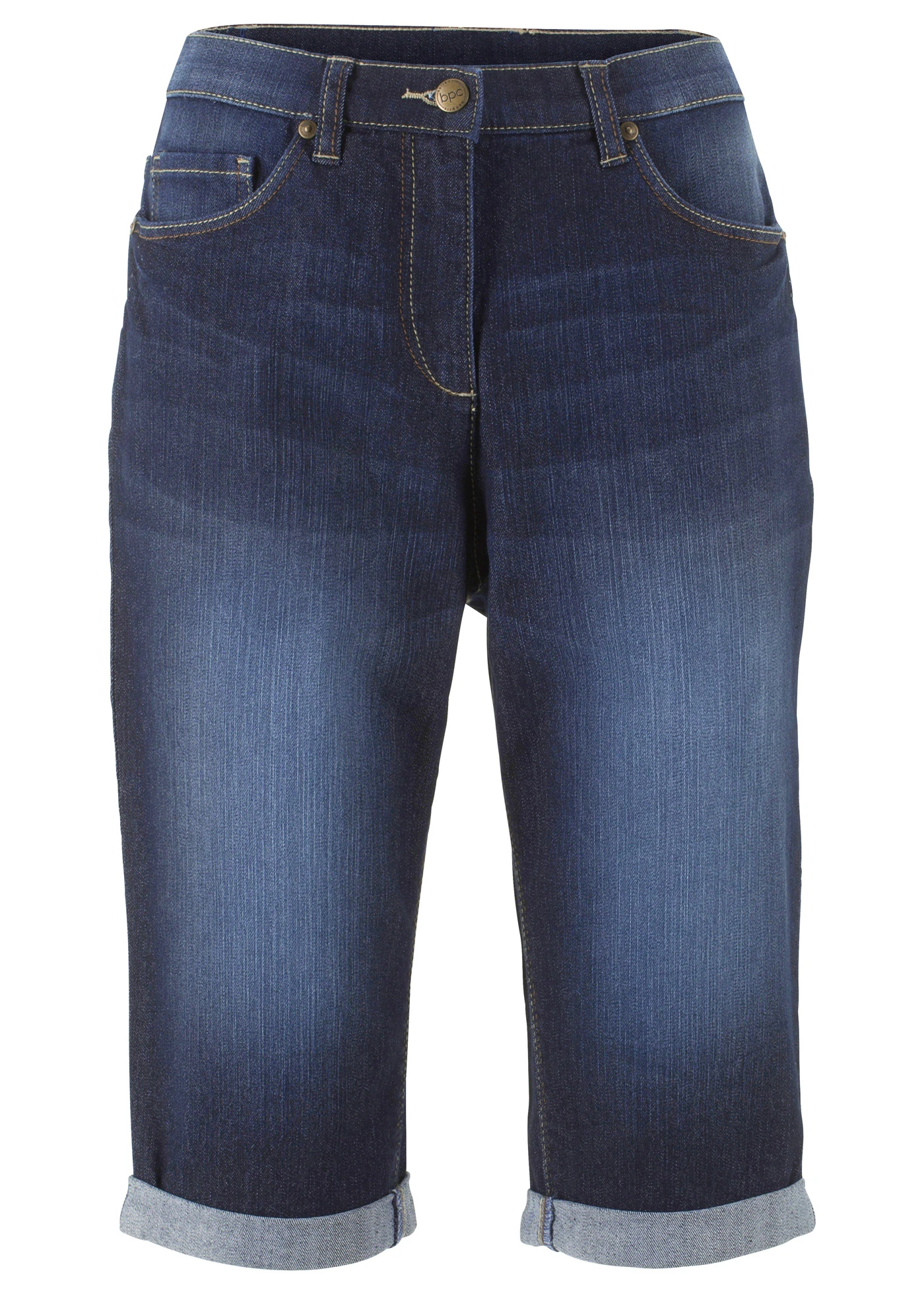 Strečové džínové bermudy se založeným lemem • tmavě modrý denim • bonprix obchod