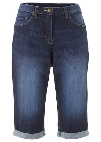 Bermuda en jean à revers, taille mi-haute, Couleur: bleu nuit denim