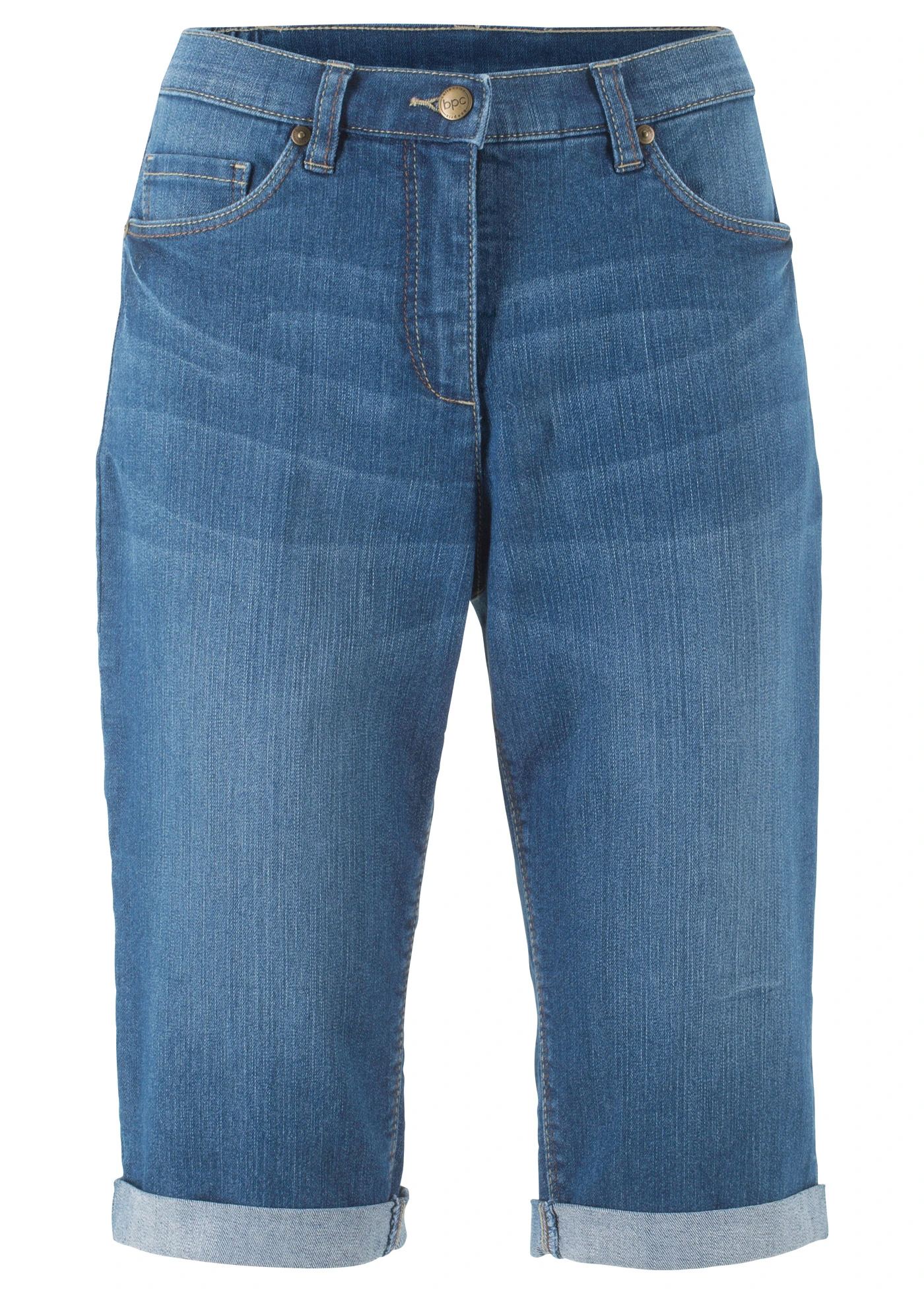 Bermude de blugi cu tiv întors, Mid Waist • albastru denim • magazin bonprix