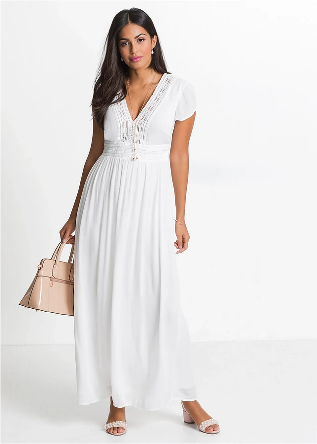 Robe longue en viscose fluide, Couleur: écru