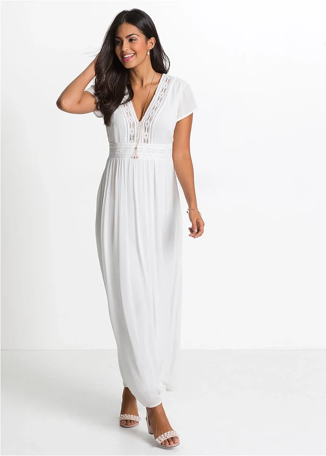 Robe longue en viscose fluide, Couleur: écru