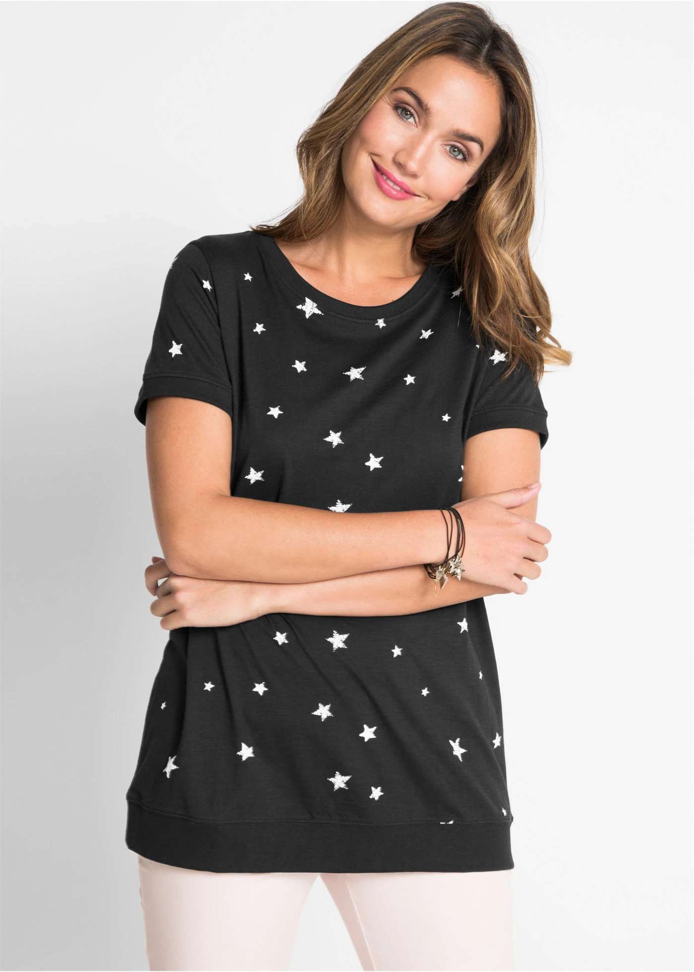 Licht katoenen shirt, halflange mouw • zwart gedessineerd • bonprix online shop