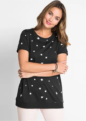Licht katoenen shirt, halflange mouw • zwart gedessineerd • bonprix online shop