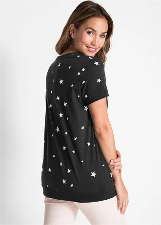 Licht katoenen shirt, halflange mouw • zwart gedessineerd • bonprix online shop