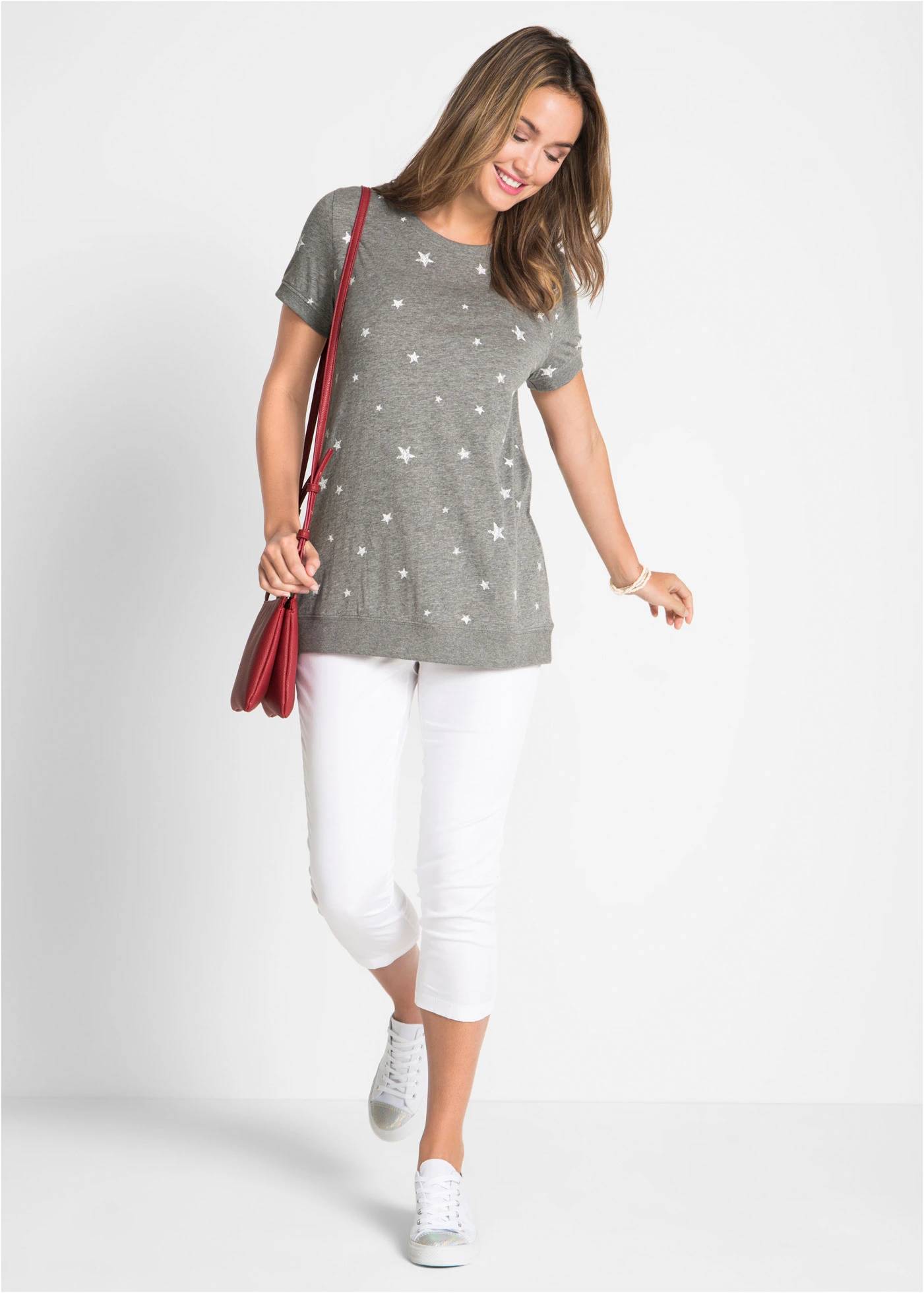 Licht katoenen shirt, halflange mouw • grijs gemêleerd gedessineerd • bonprix online shop