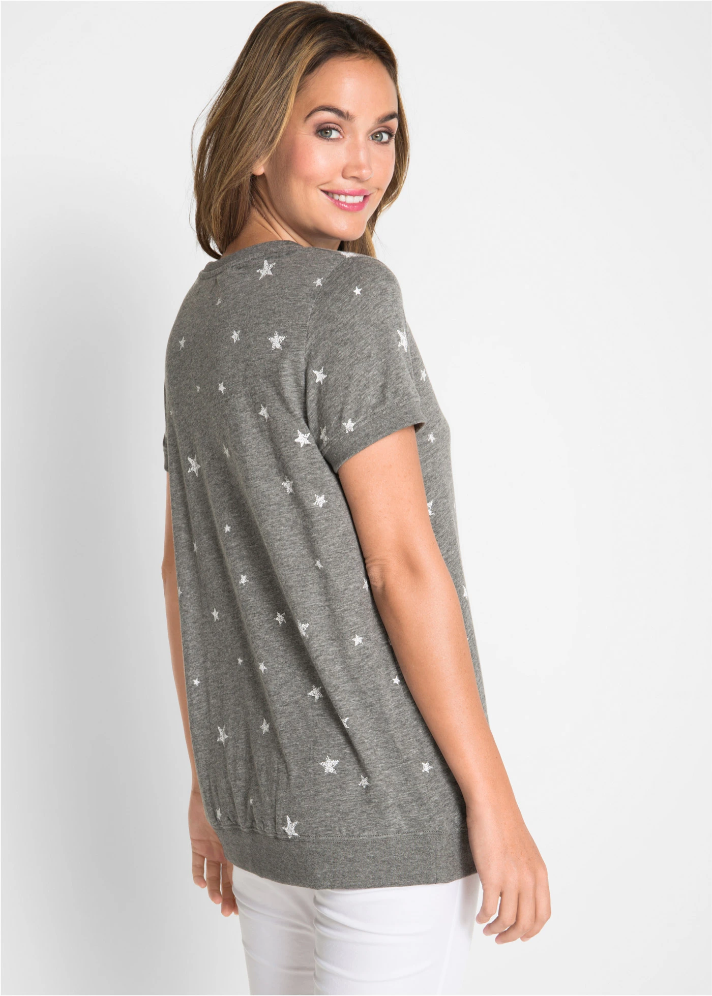 Licht katoenen shirt, halflange mouw • grijs gemêleerd gedessineerd • bonprix online shop