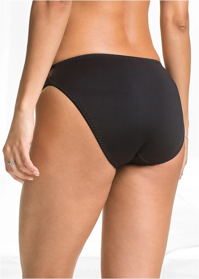 Slip met kant (set van 3), Kleur: zwart-pink+zwart-grijs+zwart-turkoois