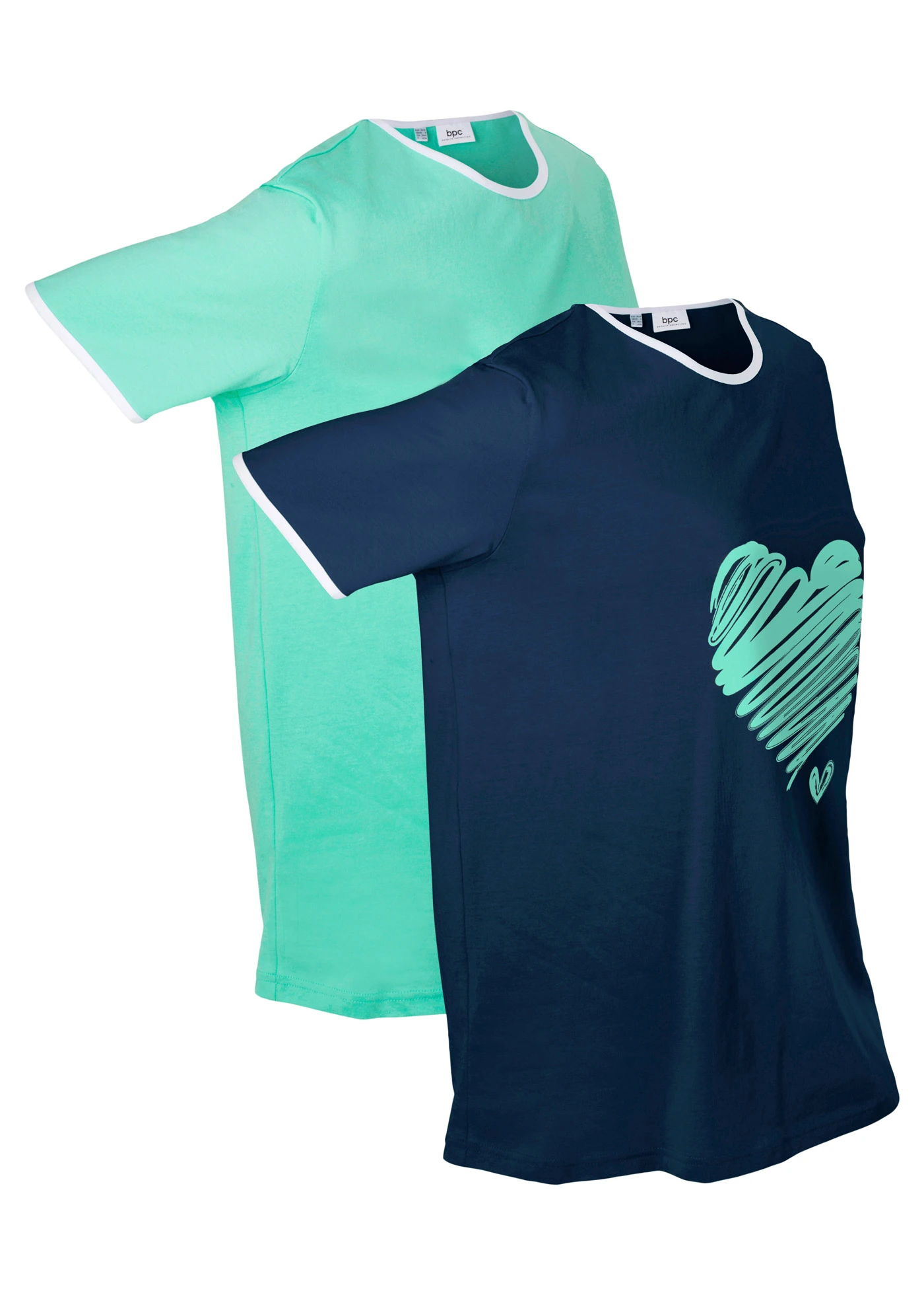 Lang shirt (set van 2), korte mouw • donkerblauw+mentholblauw • bonprix online shop