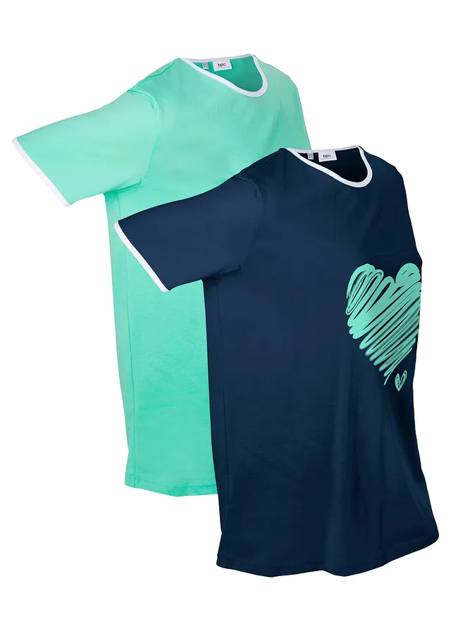 Lang shirt (set van 2), korte mouw • donkerblauw+mentholblauw • bonprix online shop