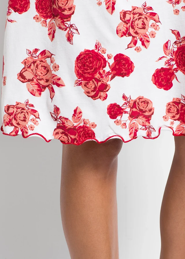 Nuisette courte et douce en viscose mélangée, Couleur: blanc/rouge floral