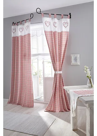 Draperie din bumbac organic, cu bentiță de drapare (1 buc.) • roșu cadrilat • magazin bonprix