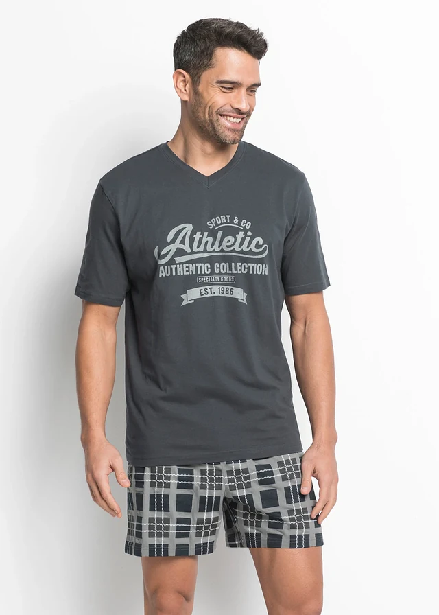 Pyjashort, Couleur: bleu nuit/gris imprimé