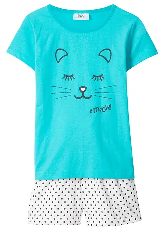 Meisjes shortama van biologisch katoen (2-dlg. set), Kleur: aqua-wit
