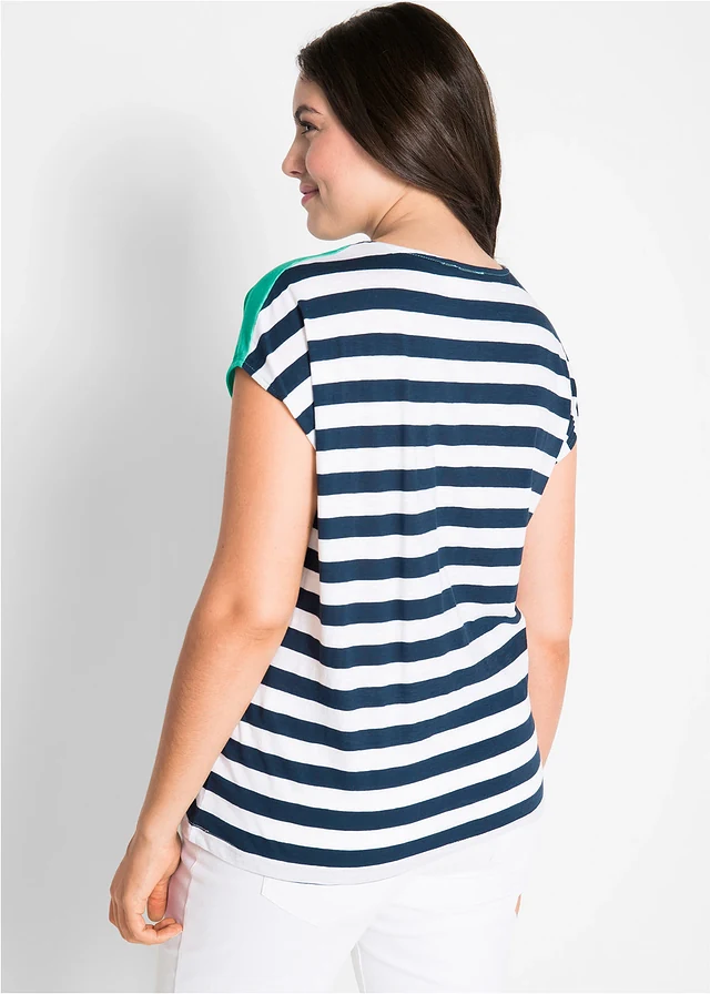 T-shirt en coton flammé, Couleur: bleu menthol rayé
