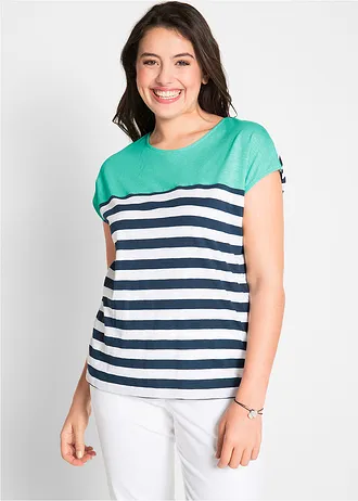 Tričko z žíhané příze, krátký rukáv, barva: mentolově modrá s proužky