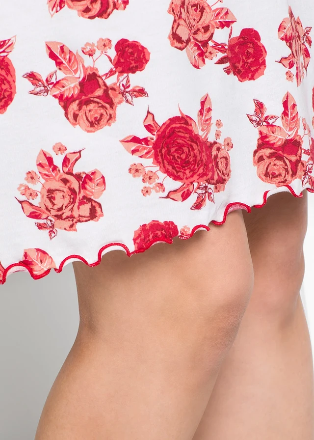 Nuisette courte et douce en viscose mélangée, Couleur: blanc/rouge floral