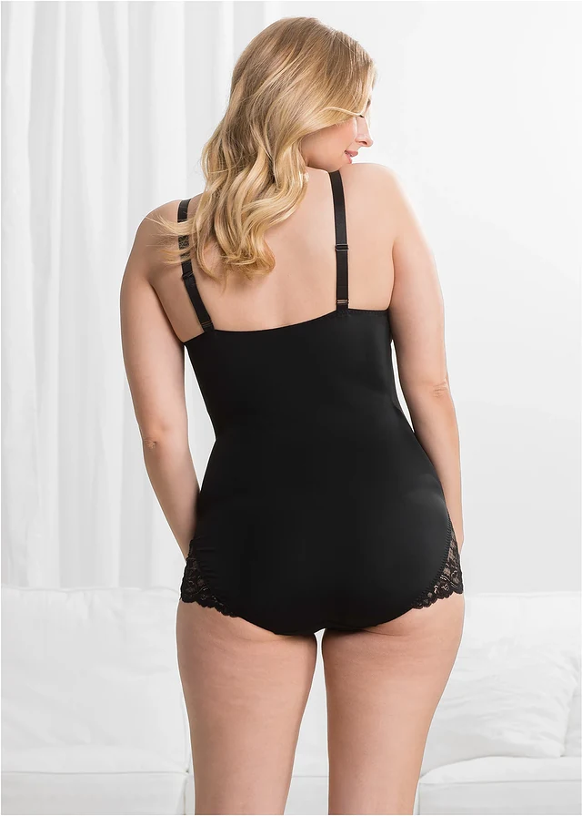 Body sculptant avec dentelle, maintien modéré, Couleur: noir + beige sable