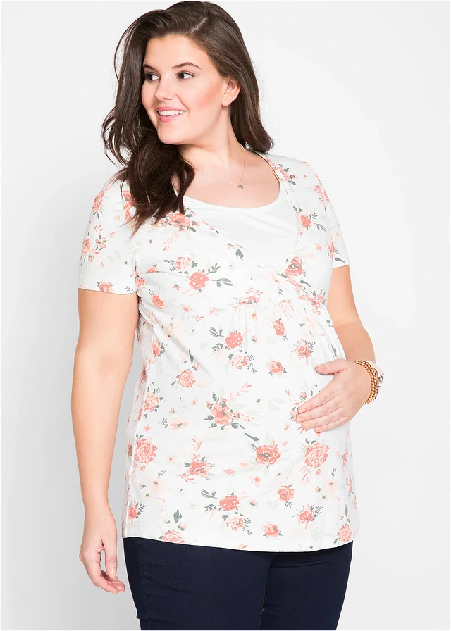 T-shirt de grossesse avec fonction allaitement • blanc à fleurs plus size • product-page.page-title-suffix