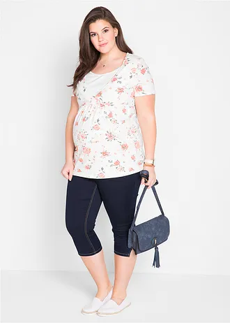 Zwangerschapsshirt/voedingsshirt van biologisch katoen • wit gebloemd plus size • bonprix online shop
