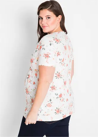 Zwangerschapsshirt/voedingsshirt van biologisch katoen, Kleur: wit gebloemd