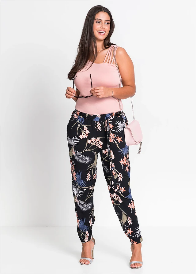 Pantalon, Couleur: noir imprimé