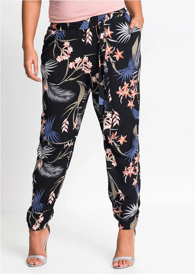 Pantalon, Couleur: noir imprimé