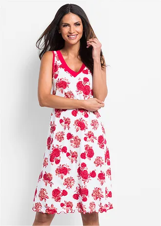 Rövid hálóing puha viszkóz keverékből, szín: fehér-piros virágmintás