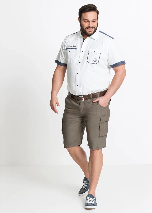 Bermuda cargo loose 100% coton, Couleur: kaki carreaux