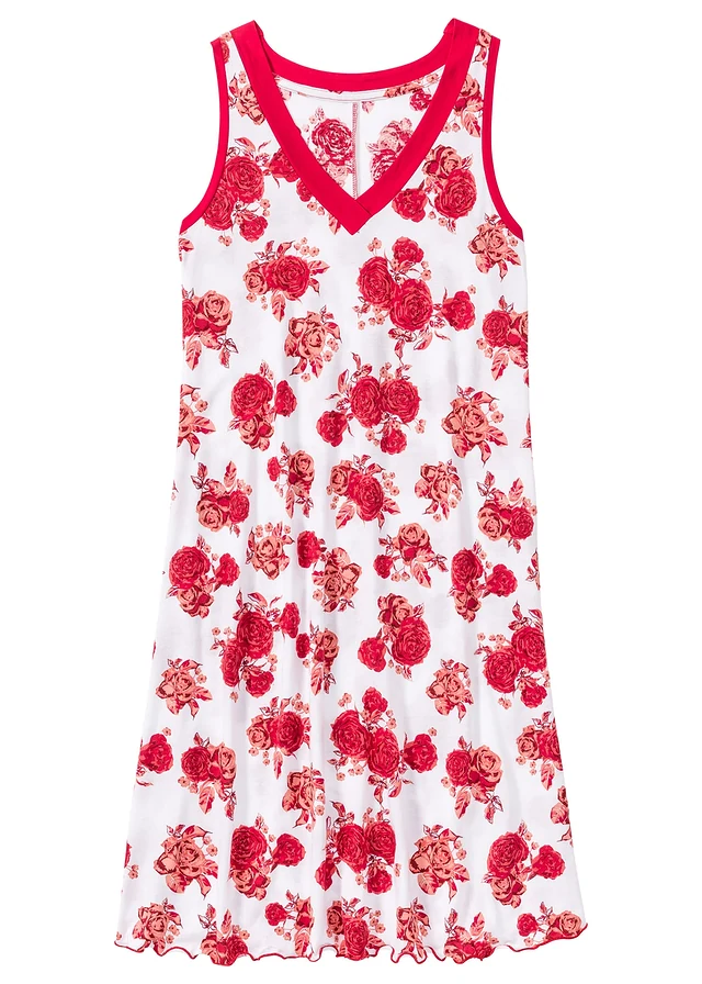 Nuisette courte et douce en viscose mélangée, Couleur: blanc/rouge floral