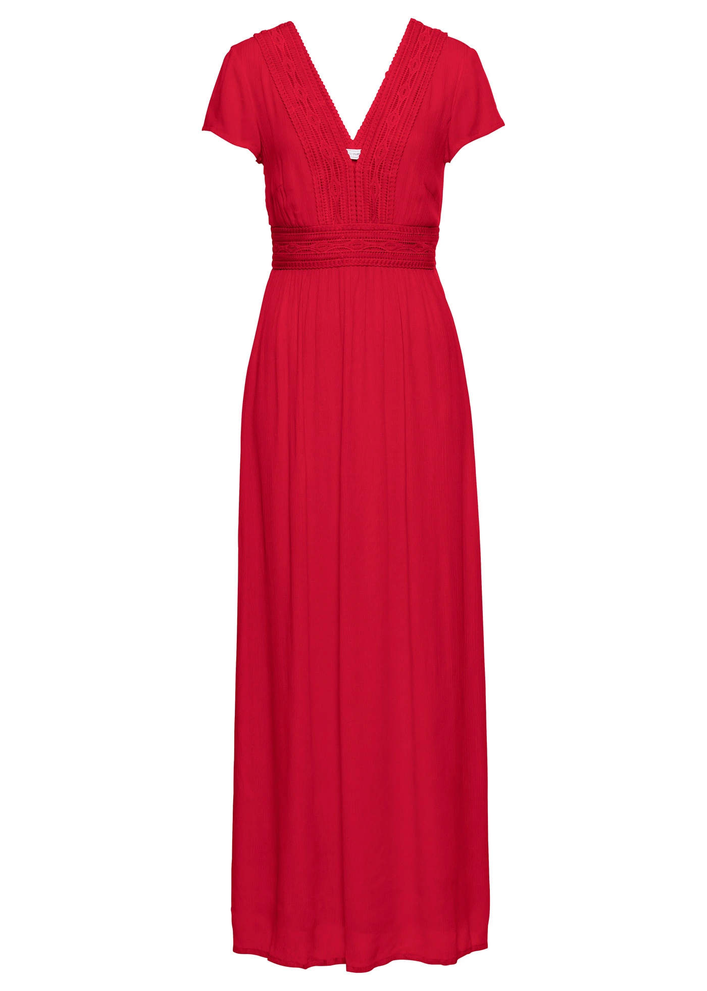 Maxi zomerjurk met kant, korte maat • aardbeirood • bonprix online shop