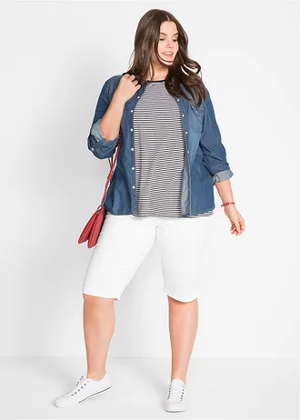 Stretch bermuda (set van 2), Kleur: wit+blue bleached