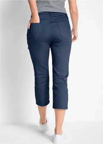 Mid waist jeans met comfortband, straight, Kleur: donkerblauw