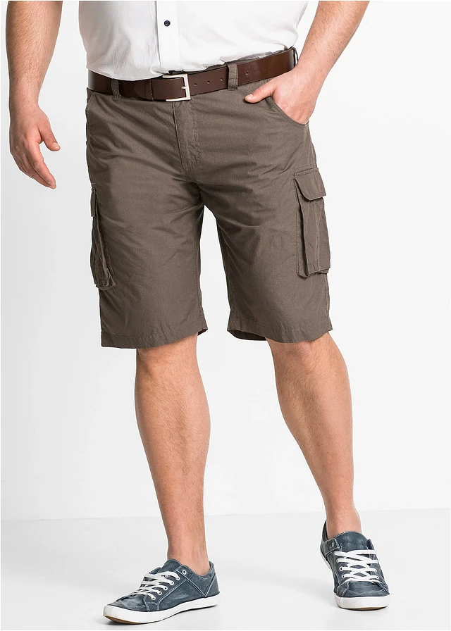 Bermuda cargo loose 100% coton, Couleur: kaki carreaux