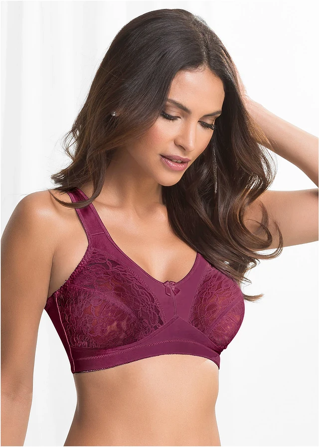 Lot de 2 soutiens-gorge grand maintien sans armatures, bretelles rembourrées, Couleur: noir-bordeaux
