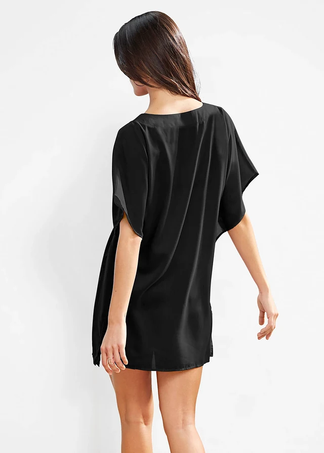 Transparante strandtuniek met V-hals, Kleur: zwart