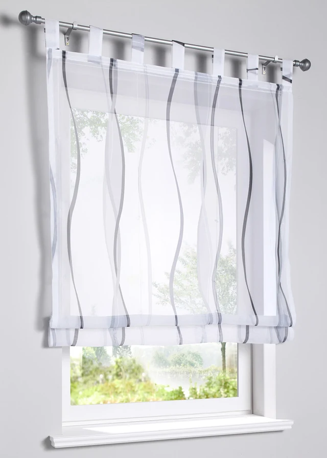 Vouwgordijn met golvende print, Kleur: wit-zilver