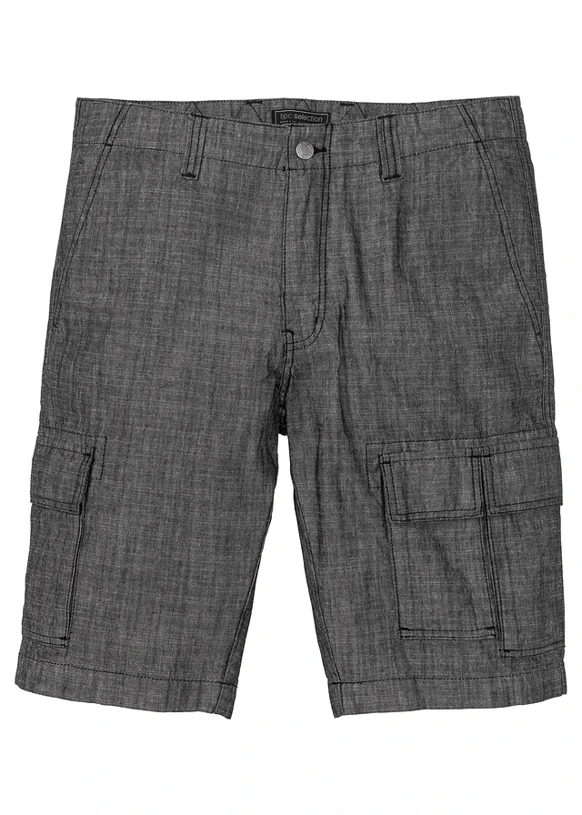 Bermuda cargo loose, 100% coton, Couleur: noir
