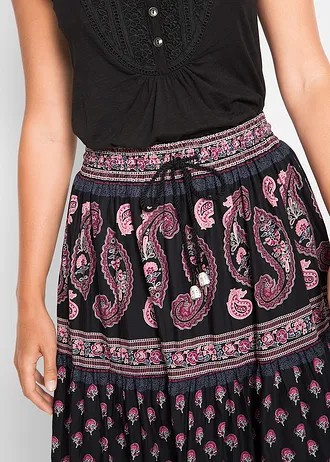 Fustă maxi din bumbac 100% • negru cu imprimeu • magazin bonprix