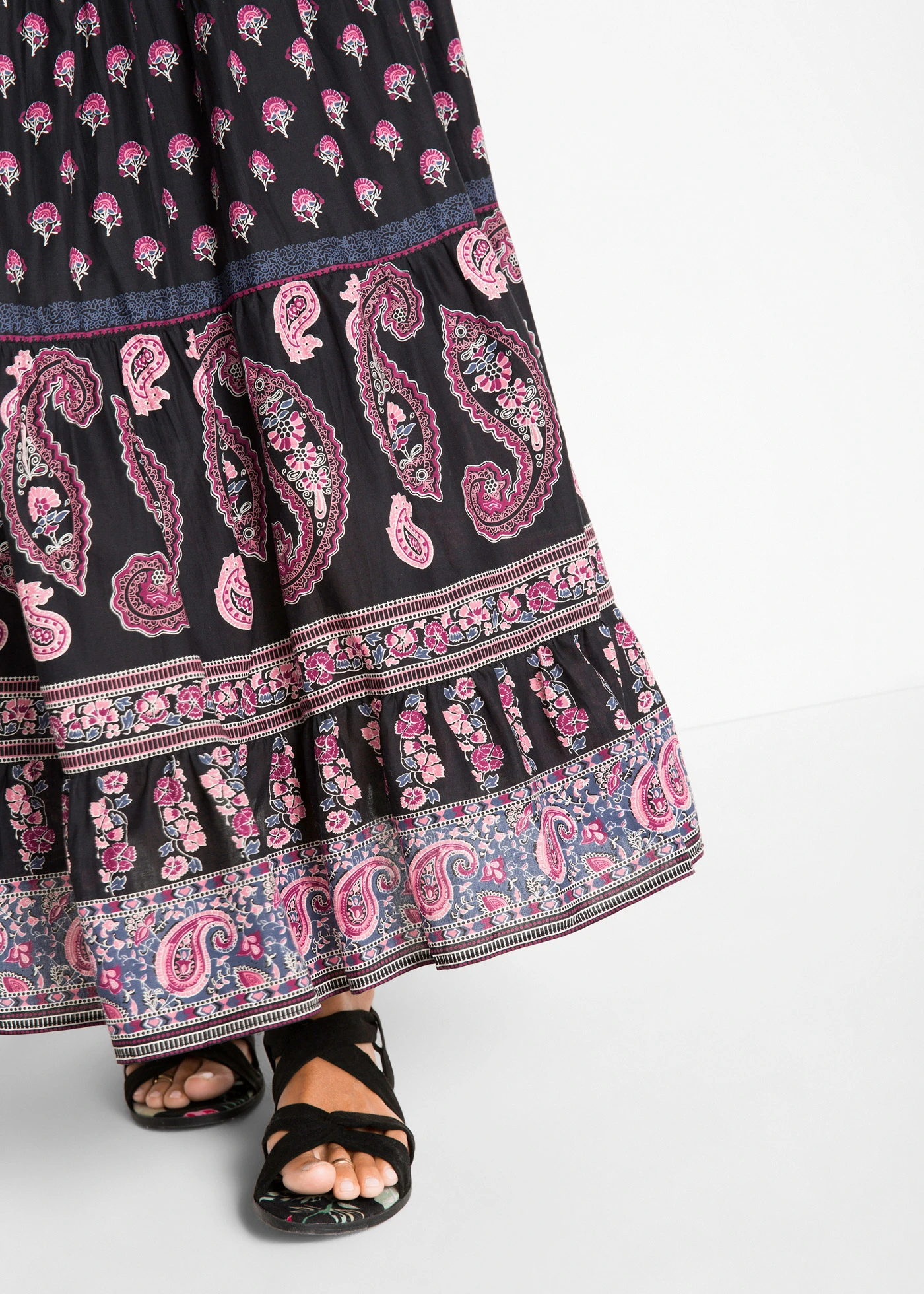 Fustă maxi din bumbac 100% • negru cu imprimeu • magazin bonprix