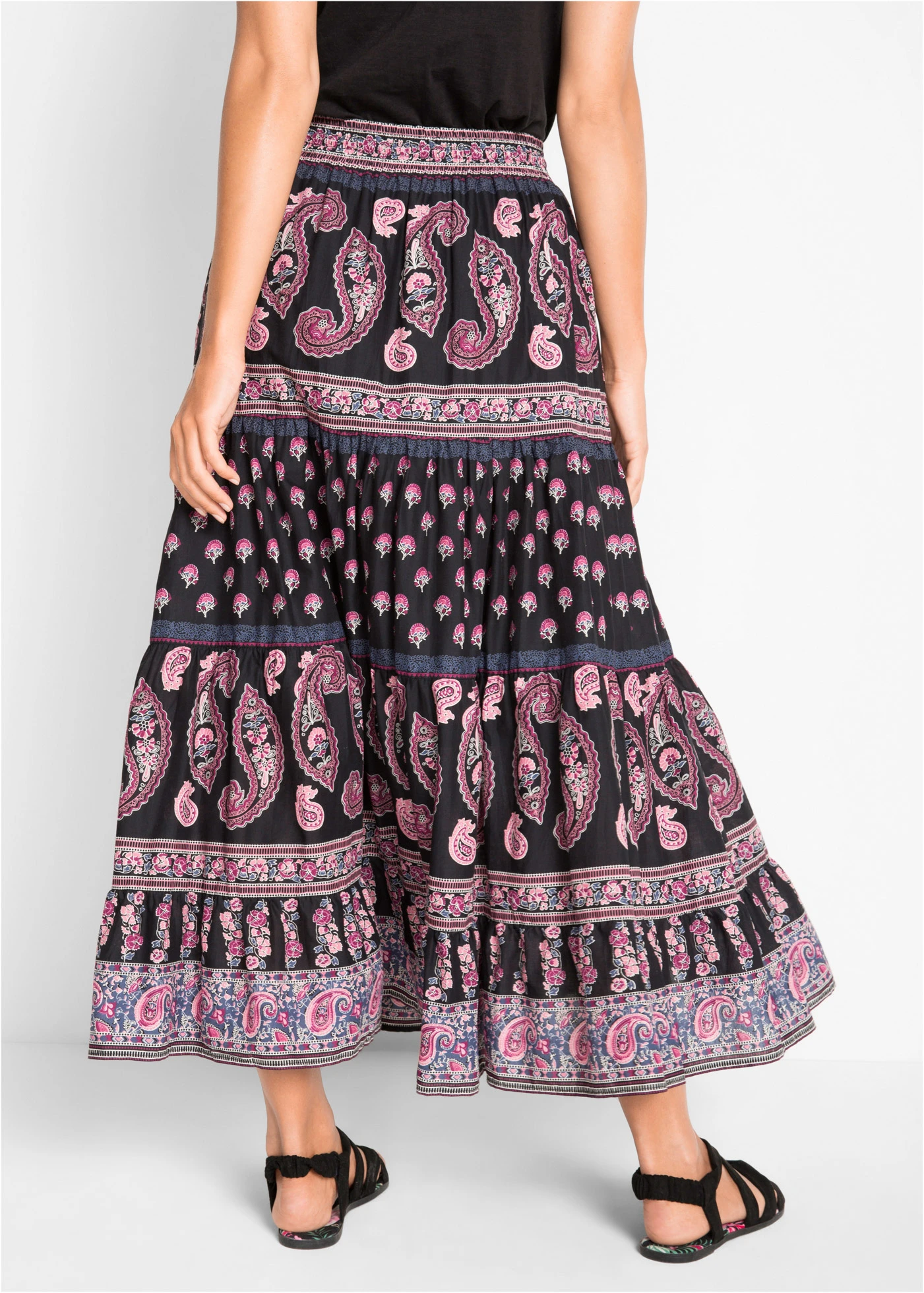 Jupe longue 100% coton • noir imprimé • Boutique bonprix