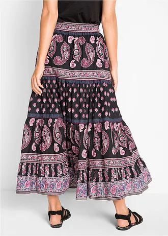 Fustă maxi din bumbac 100% • negru cu imprimeu • magazin bonprix