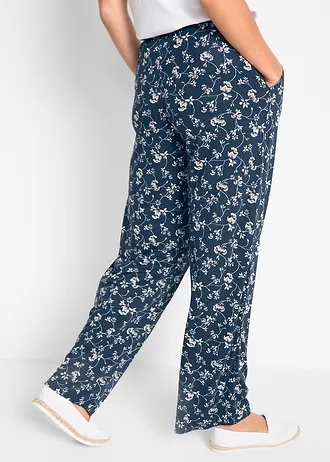Pantalon palazzo en viscose extensible, Couleur: bleu foncé floral