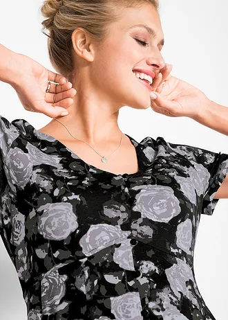 Rochie maxi din material fluid cu viscoză • negru înflorat • magazin bonprix