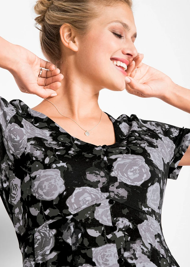 Robe longue et fluide en viscose extensible • noir floral • product-page.page-title-suffix