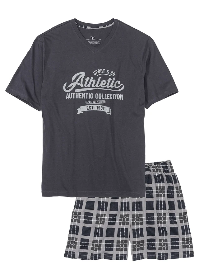 Pyjashort, Couleur: bleu nuit/gris imprimé