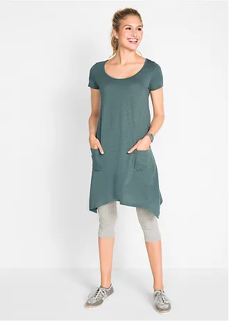 Korte, katoenen shirtjurk van slub garen • eucalyptusgroen • bonprix online shop