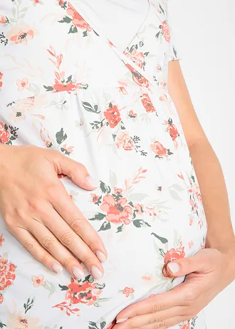 T-shirt de grossesse avec fonction allaitement • blanc à fleurs • Boutique bonprix