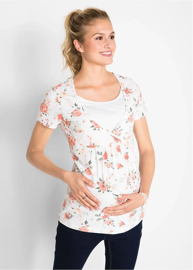 T-shirt de grossesse avec fonction allaitement • blanc à fleurs • product-page.page-title-suffix
