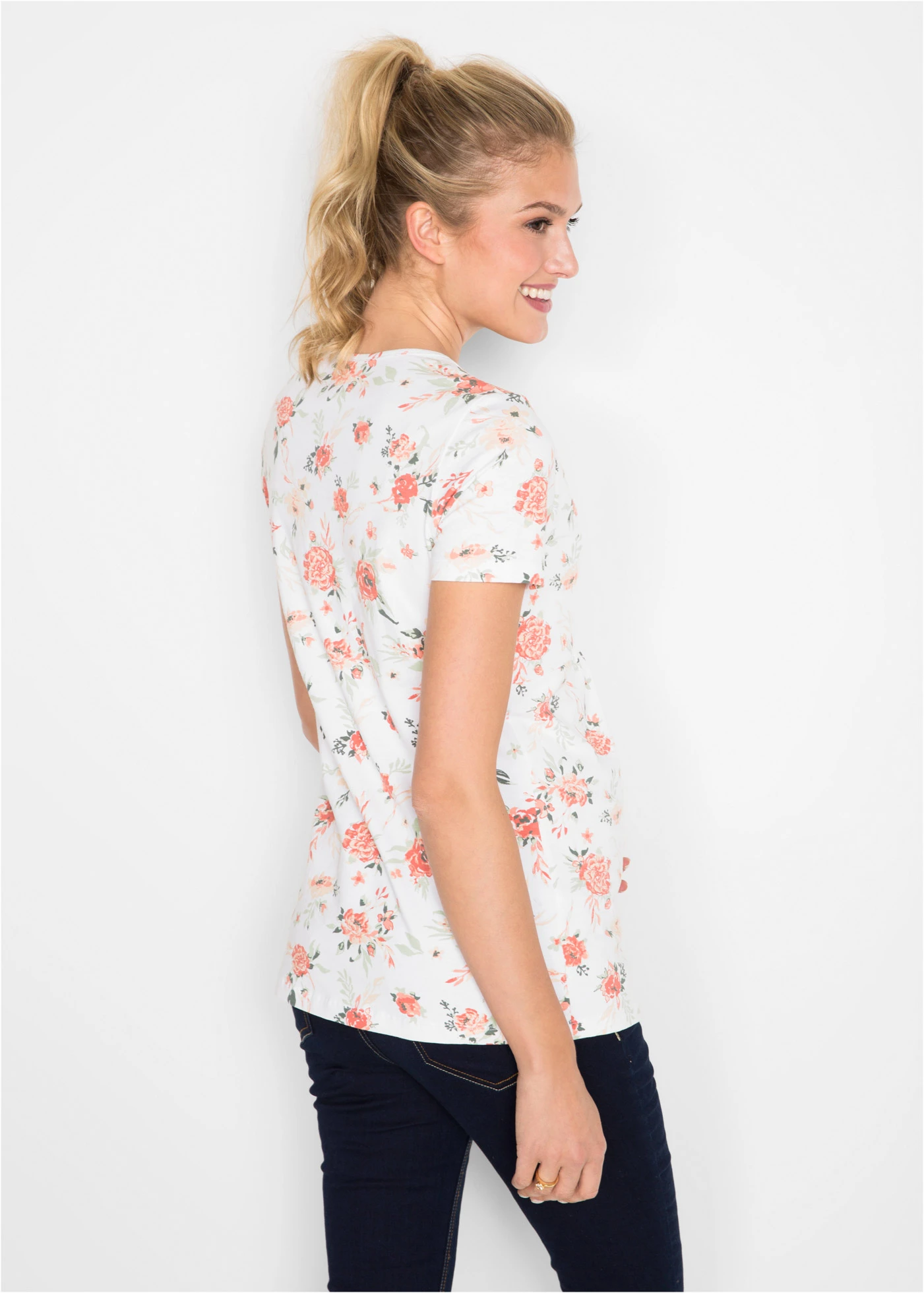 Zwangerschapsshirt/voedingsshirt van biologisch katoen • wit gebloemd • bonprix online shop